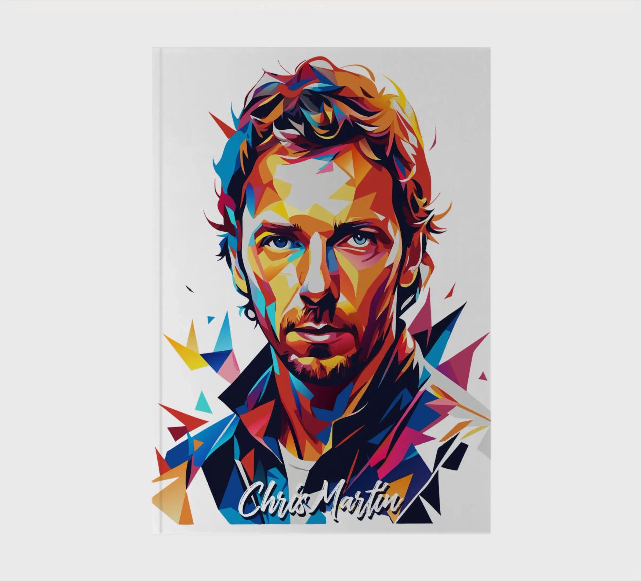 Chris Martin Portrait in WPAP Pop Art notebook by vectorartnesia