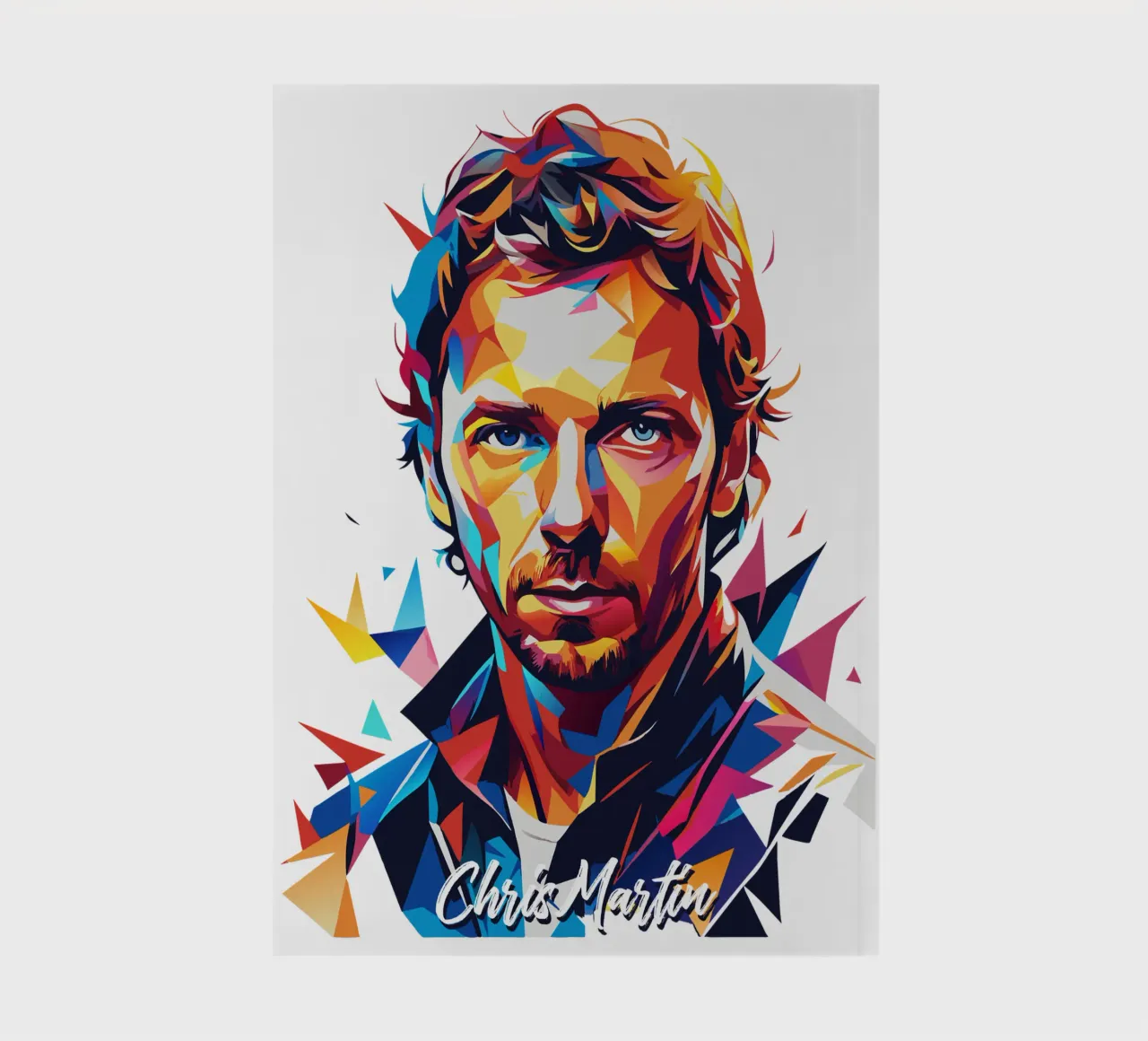 Chris Martin Portrait in WPAP Pop Art notebook by vectorartnesia