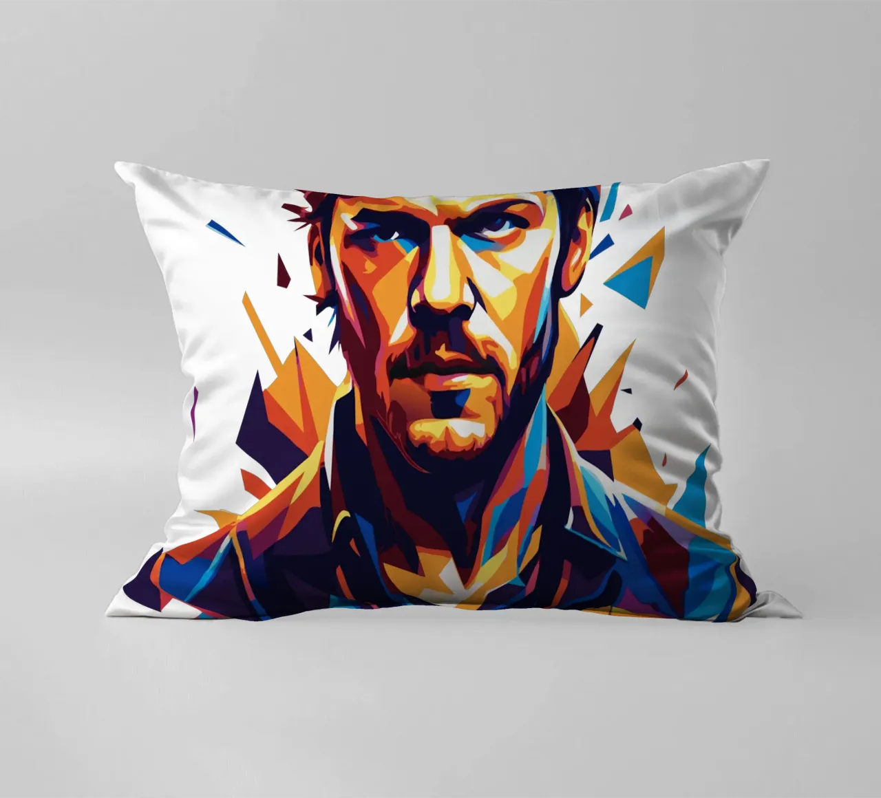 Dan Reynolds Portrait in WPAP Pop Art Kissen von vectorartnesia