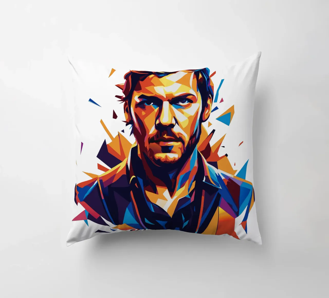 Dan Reynolds Portrait in WPAP Pop Art Kissen von vectorartnesia