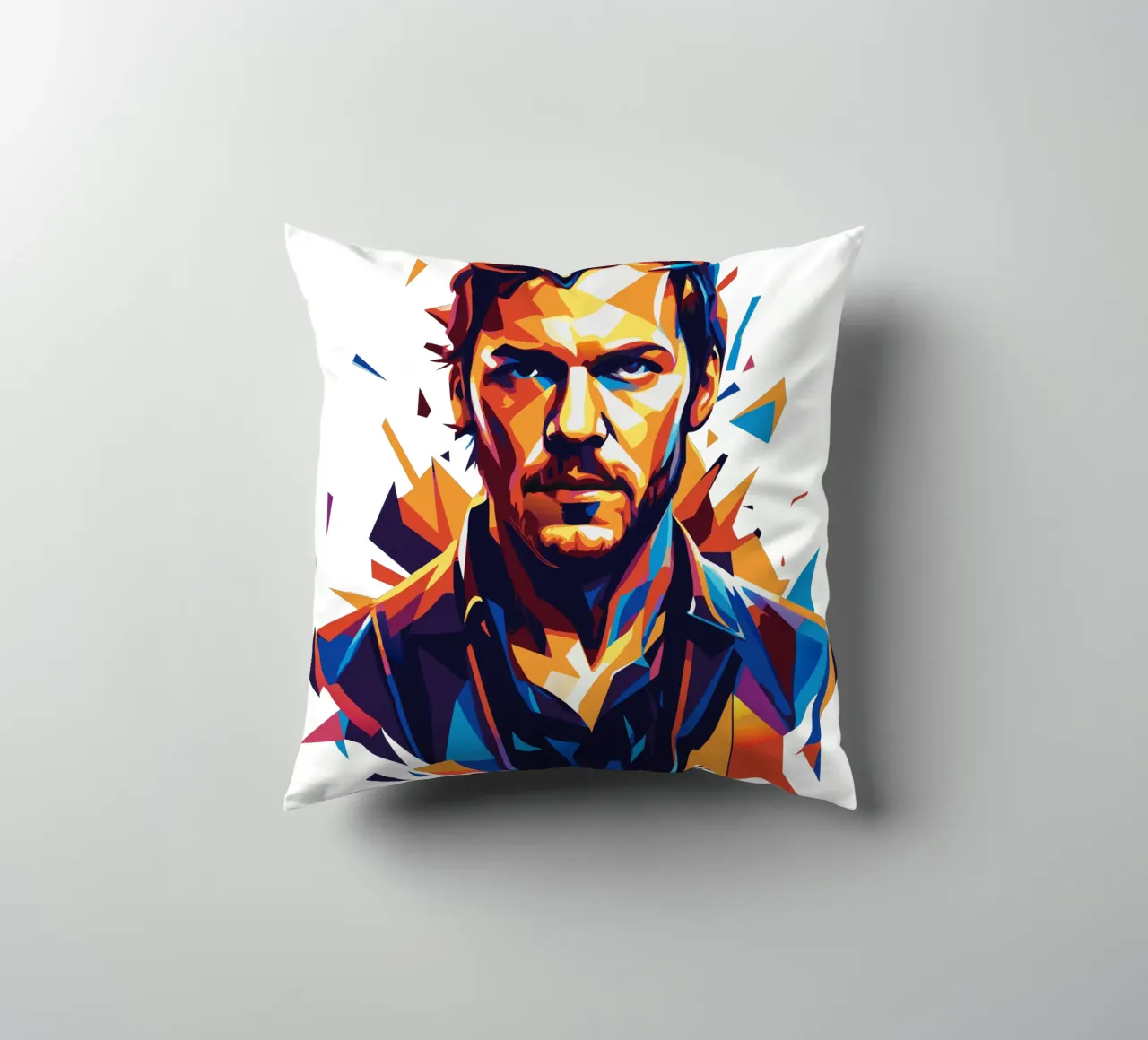 Dan Reynolds Portrait in WPAP Pop Art Kissen von vectorartnesia