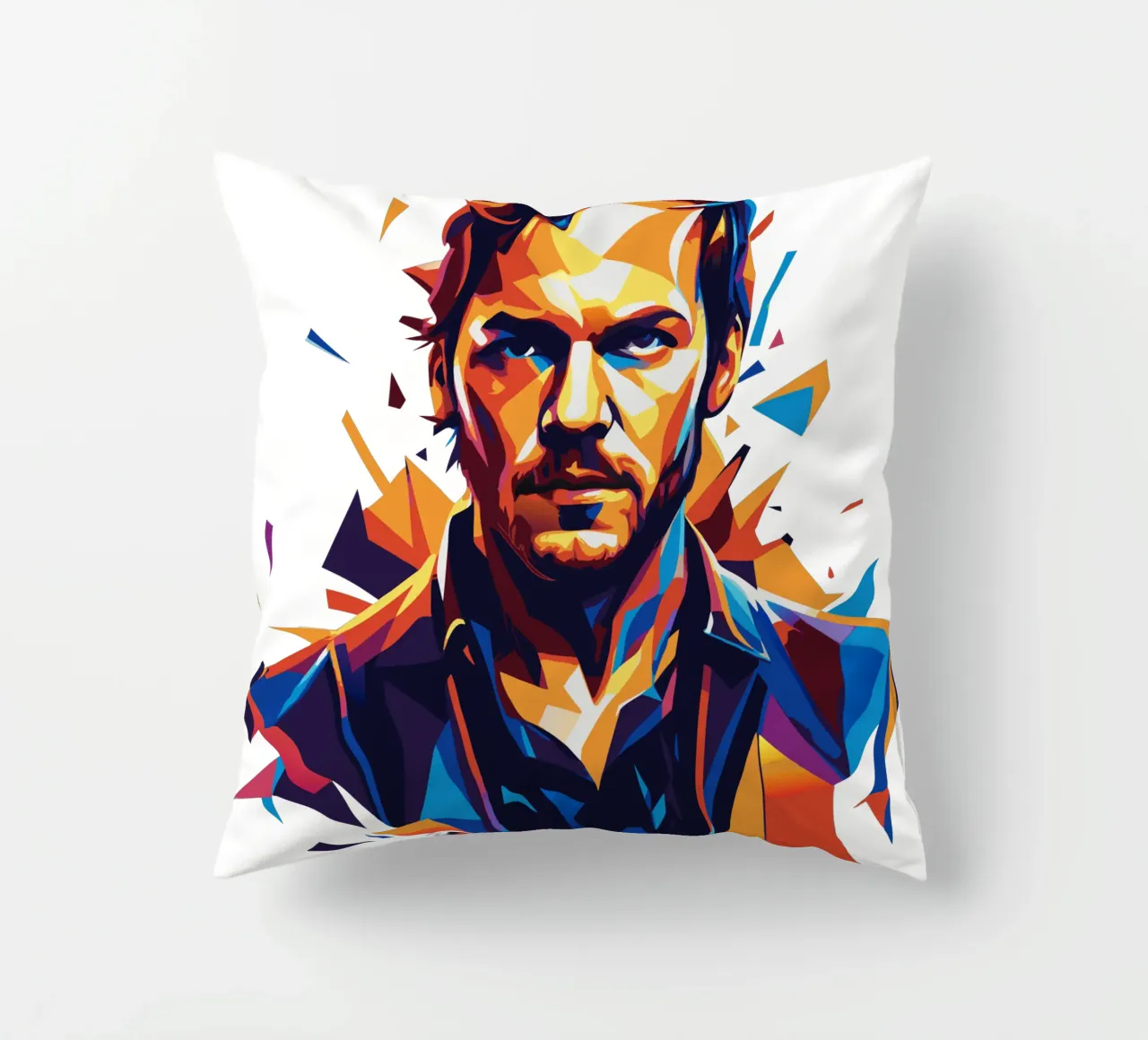Dan Reynolds Portrait in WPAP Pop Art Kissen von vectorartnesia