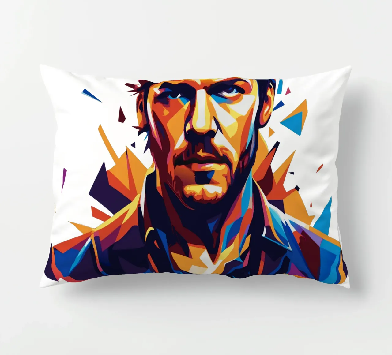 Dan Reynolds Portrait in WPAP Pop Art Kissen von vectorartnesia