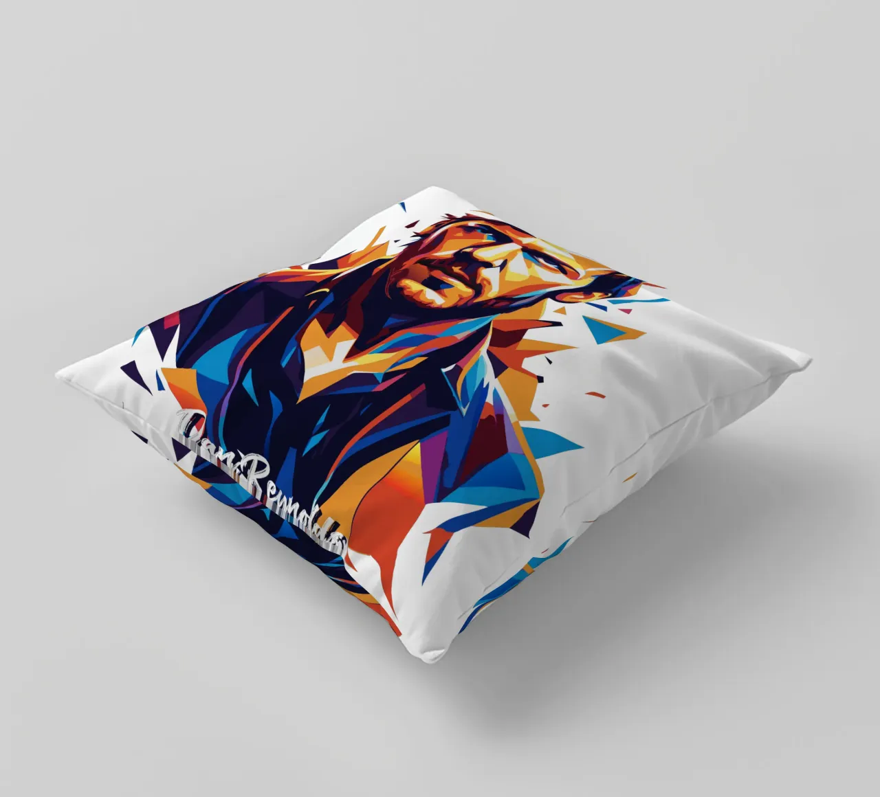 Dan Reynolds Portrait in WPAP Pop Art Kissen von vectorartnesia