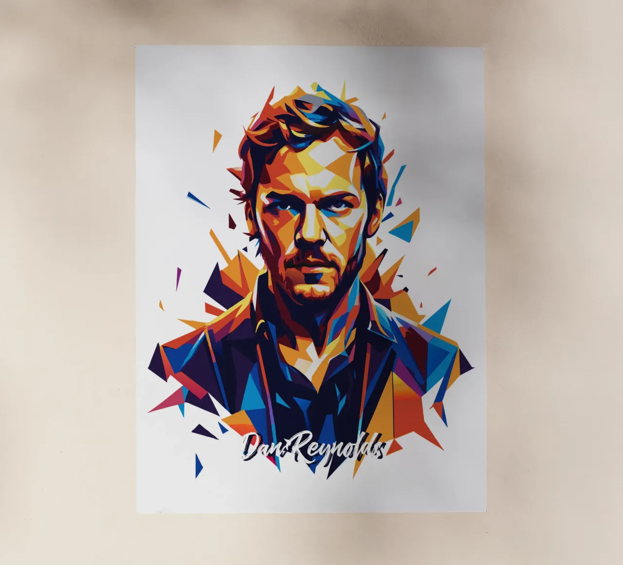 Dan Reynolds Portrait in WPAP Pop Art pellicola backlit da vectorartnesia