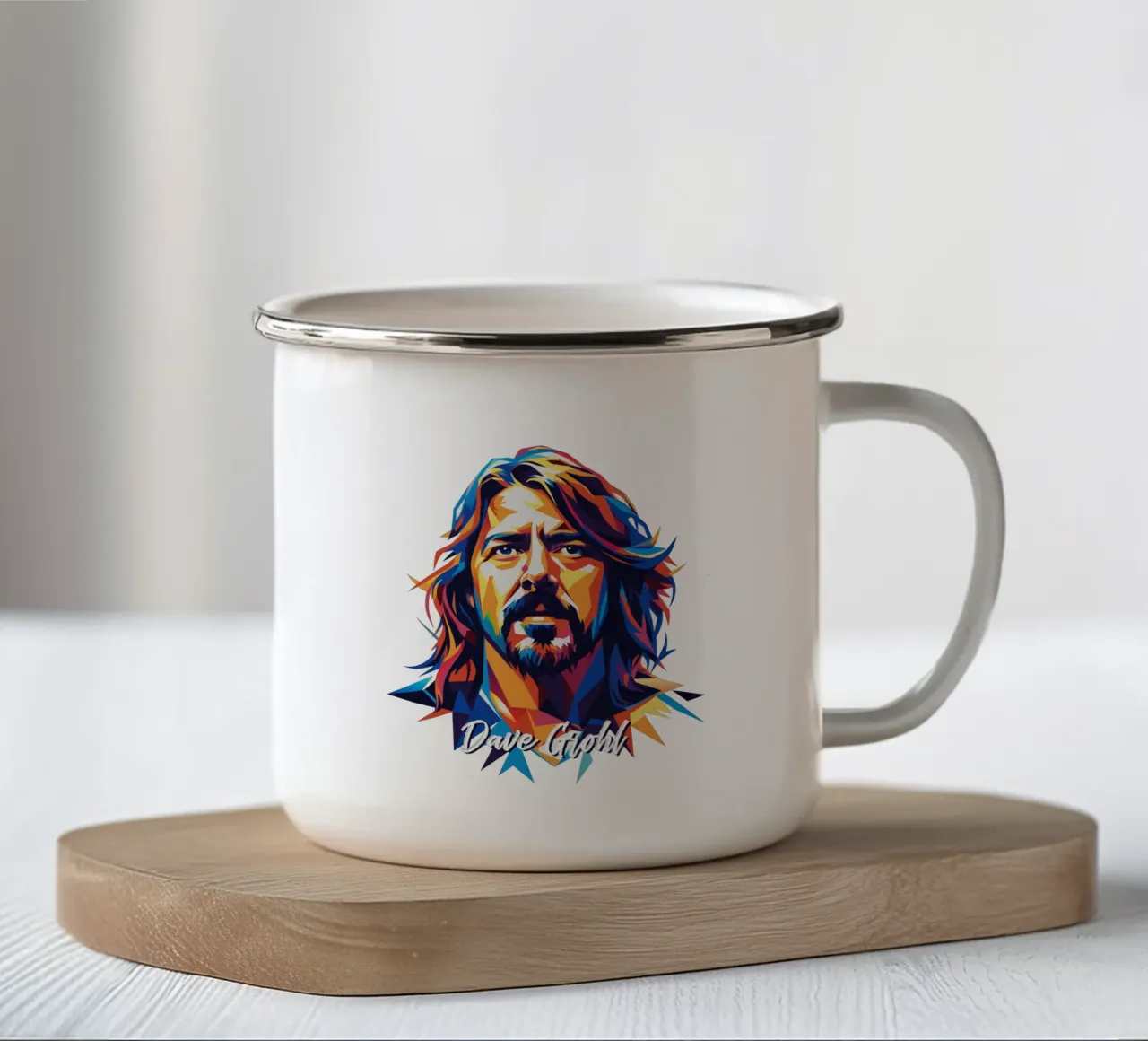 Dave Grohl Portrait in WPAP Pop Art Emaille Tasse von vectorartnesia