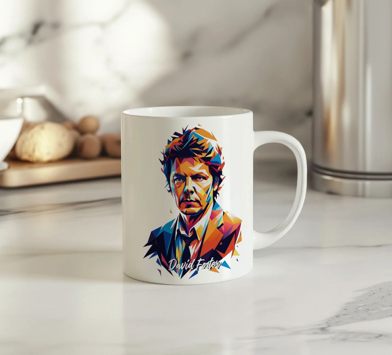 David Foster Portrait in WPAP Pop Art tazza in ceramica da vectorartnesia