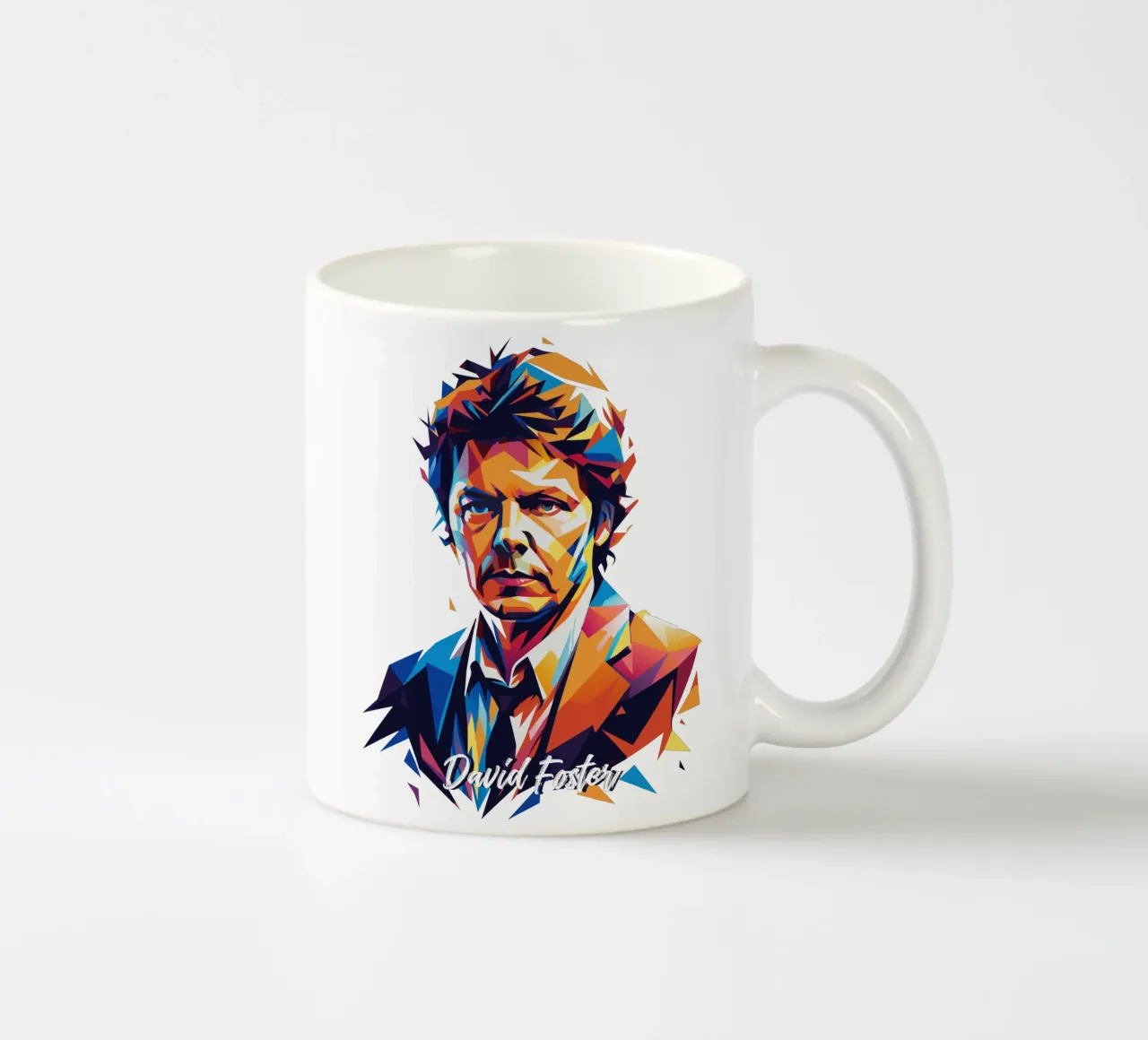 David Foster Portrait in WPAP Pop Art Keramik Tasse von vectorartnesia