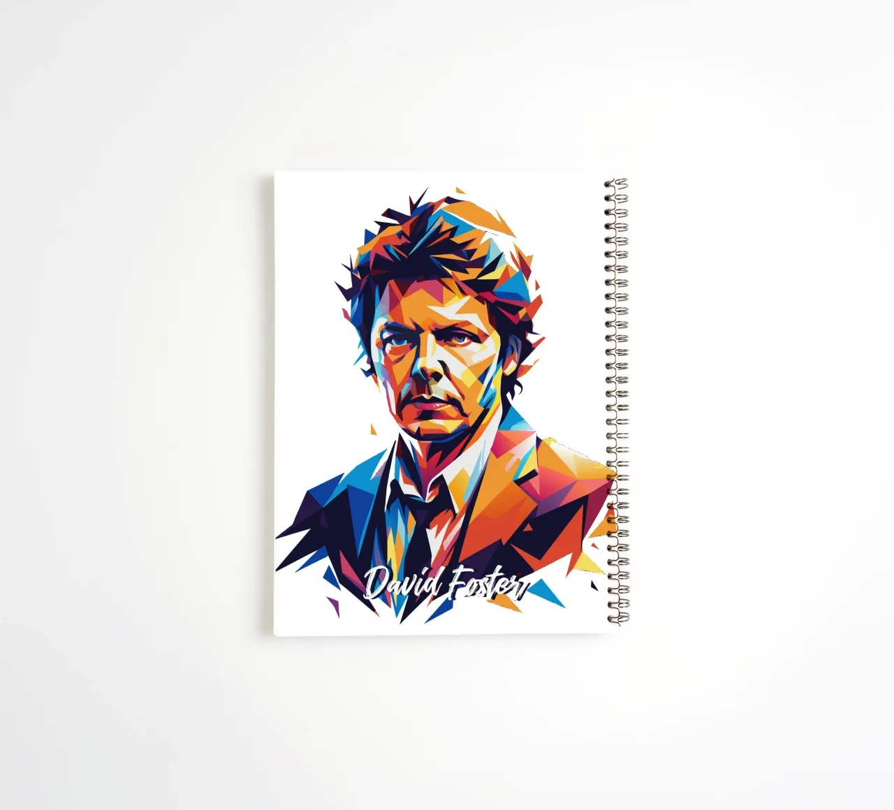 David Foster Portrait in WPAP Pop Art spiral notebook by vectorartnesia