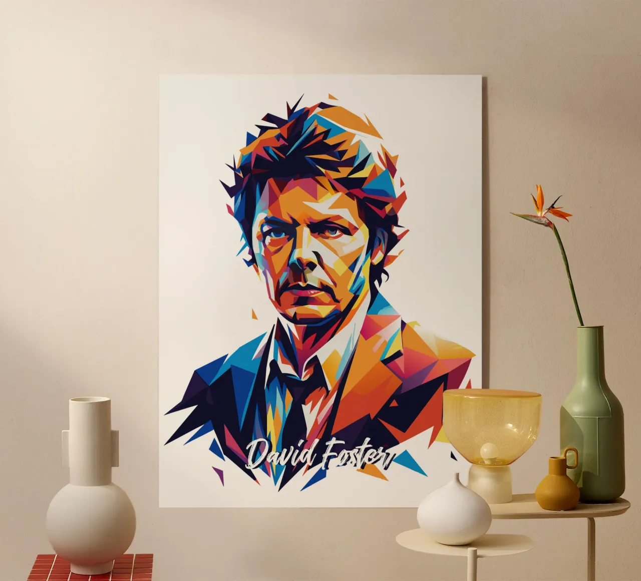 David Foster Portrait in WPAP Pop Art Acryl-Glas von vectorartnesia