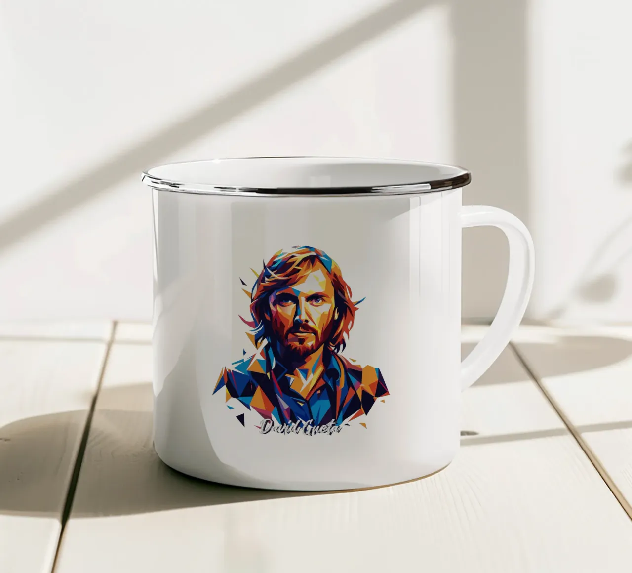 David Gueta Portrait in WPAP Pop Art Emaille Tasse von vectorartnesia