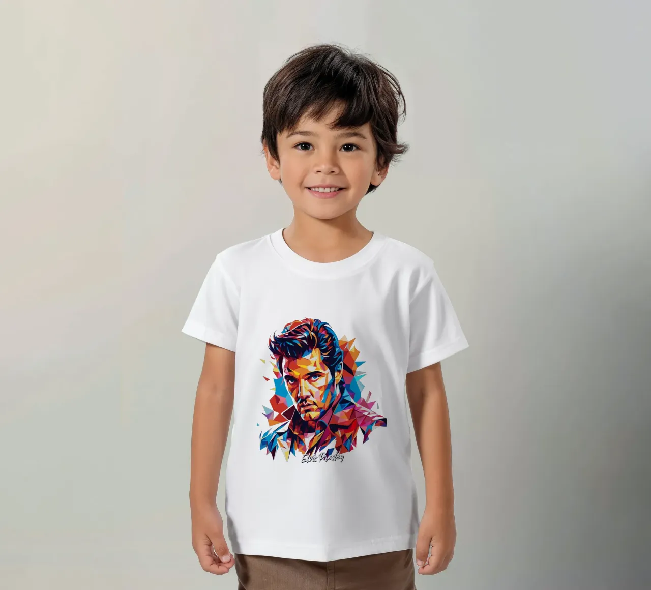 Elvis Presley Portrait in WPAP Pop Art kids t-shirt by vectorartnesia
