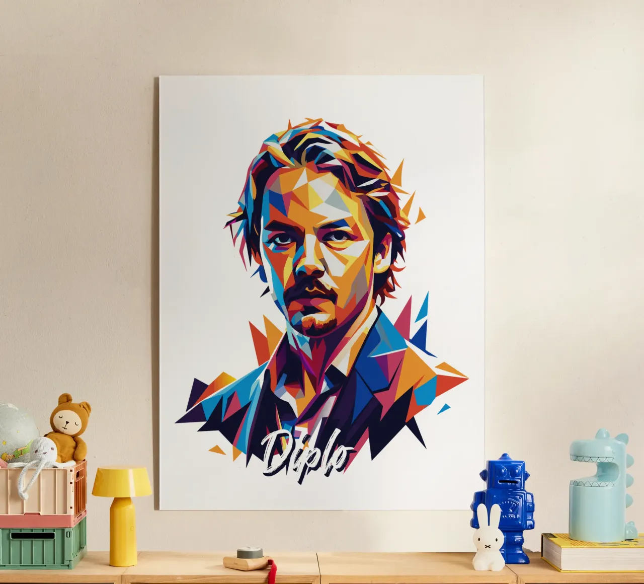Diplo Portrait in WPAP Pop Art metacrilato de vectorartnesia