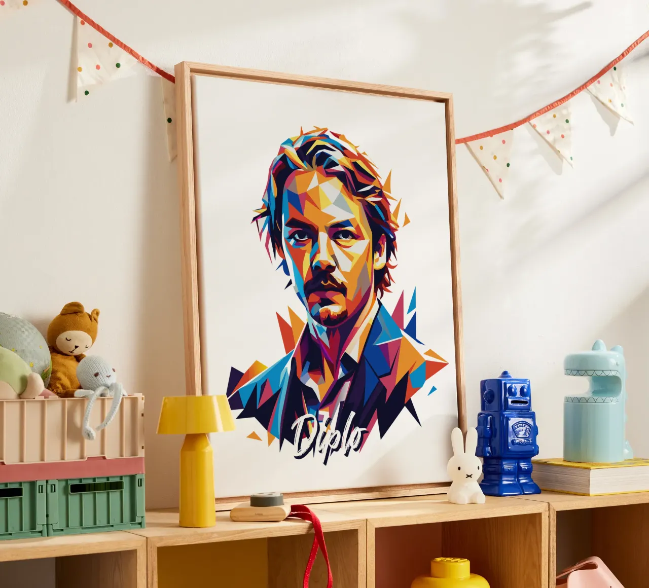 Diplo Portrait in WPAP Pop Art canvas by vectorartnesia