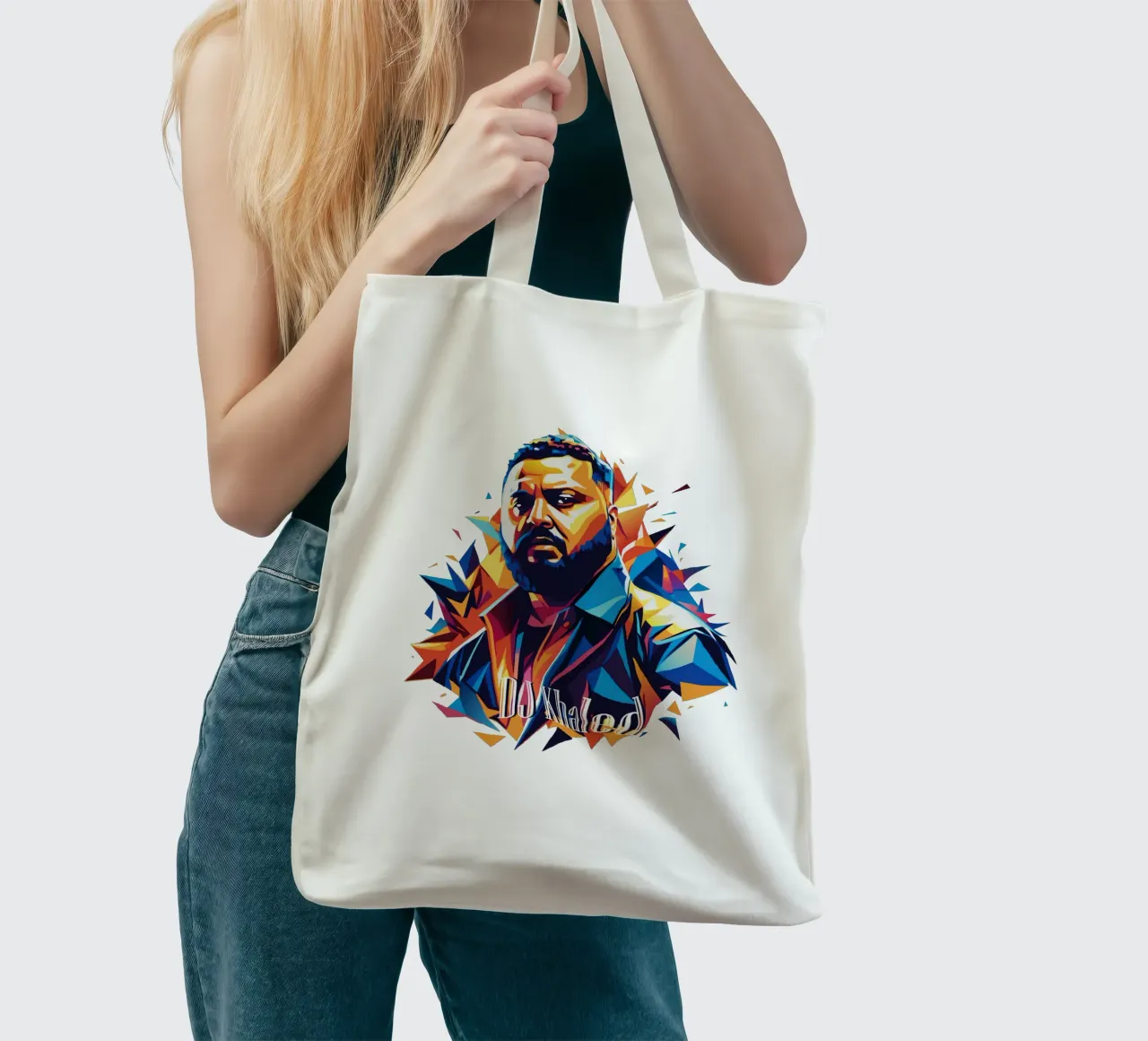 DJ Khaled Portrait in WPAP Pop Art borsa in juta da vectorartnesia