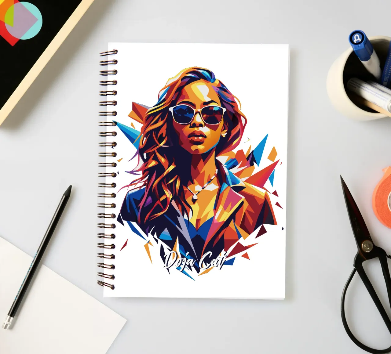 Doja Cat Portrait in WPAP Pop Art spiral notebook by vectorartnesia