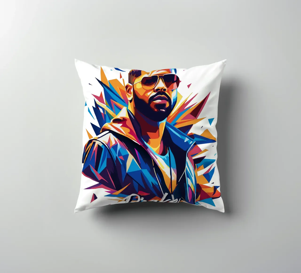 Drake Portrait in WPAP Pop Art cuscino da vectorartnesia