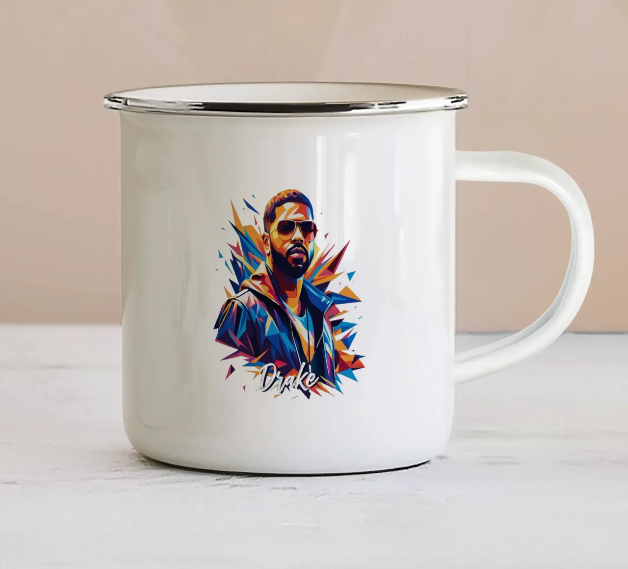 Drake Portrait in WPAP Pop Art tazza in smalto da vectorartnesia
