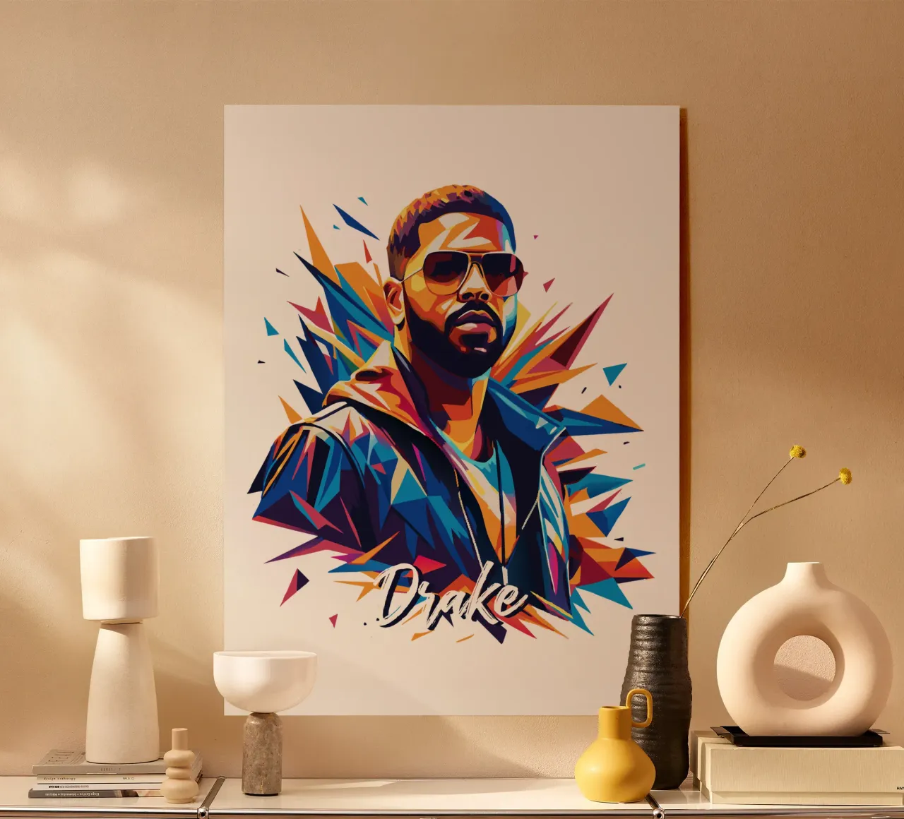 Drake Portrait in WPAP Pop Art plexiglass da vectorartnesia