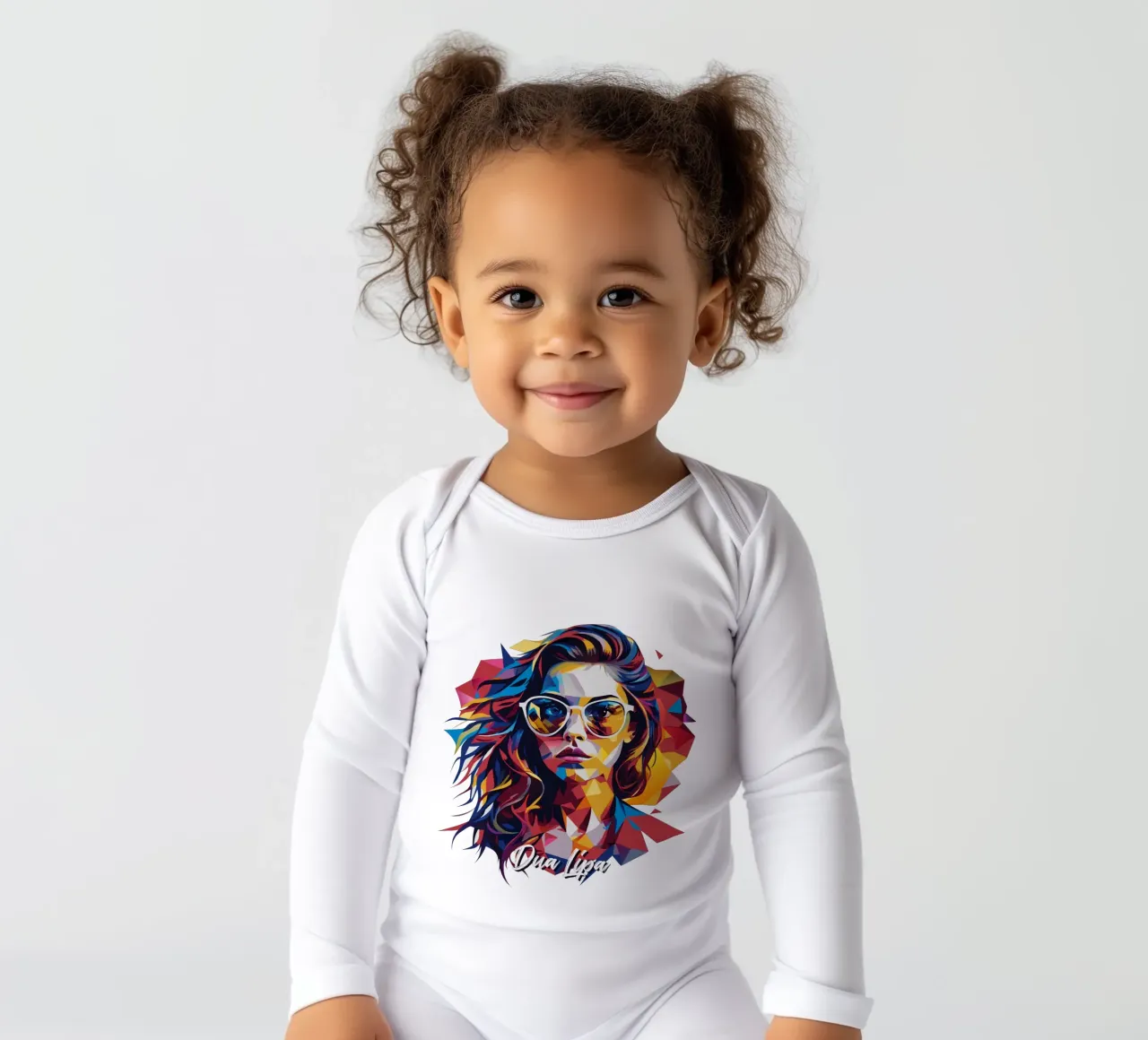 Dua Lipa Portrait in WPAP Pop Art long-sleeve baby romper by vectorartnesia