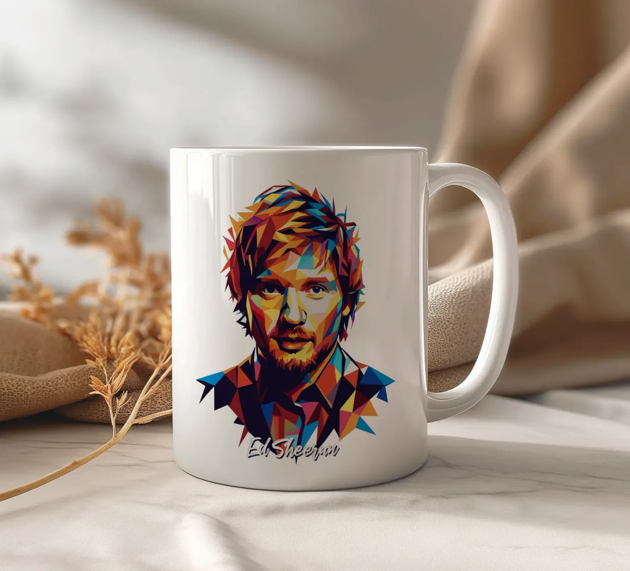 Ed Sheeran Portrait in WPAP Pop Art mug en céramique de vectorartnesia