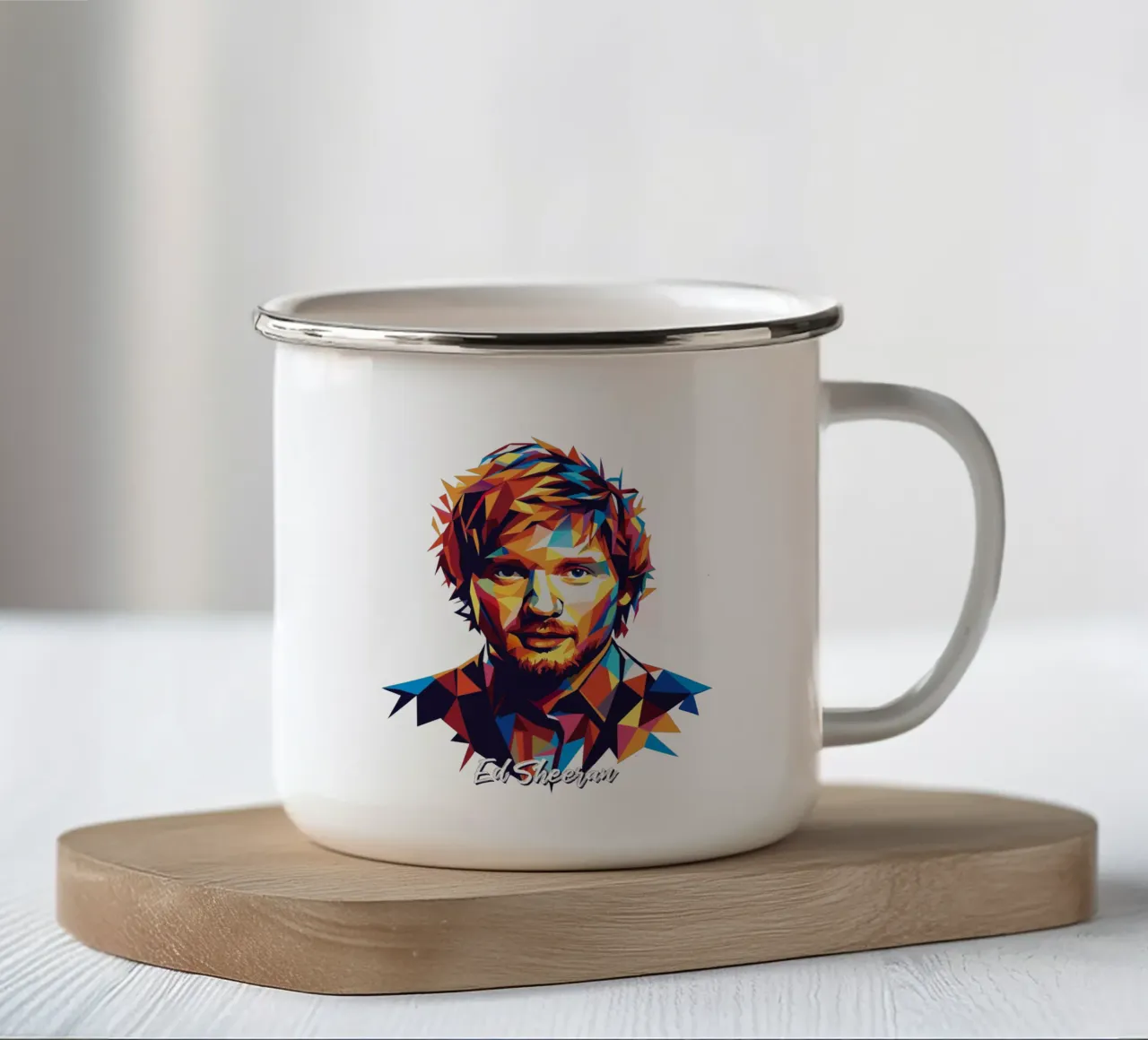 Ed Sheeran Portrait in WPAP Pop Art Emaille Tasse von vectorartnesia