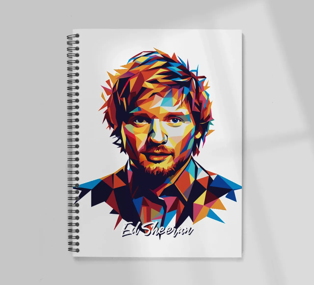 Ed Sheeran Portrait in WPAP Pop Art spiral notebook by vectorartnesia