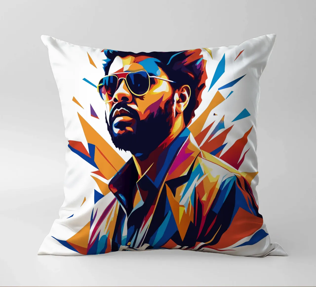 Khalid Portrait in WPAP Pop Art Kissen von vectorartnesia