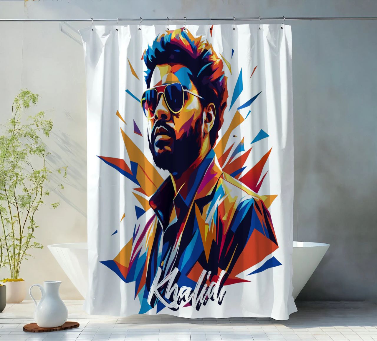 Khalid Portrait in WPAP Pop Art tenda da doccia da vectorartnesia