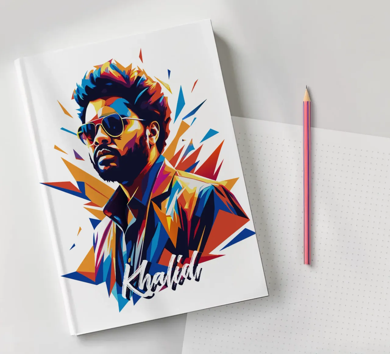 Khalid Portrait in WPAP Pop Art notebook by vectorartnesia