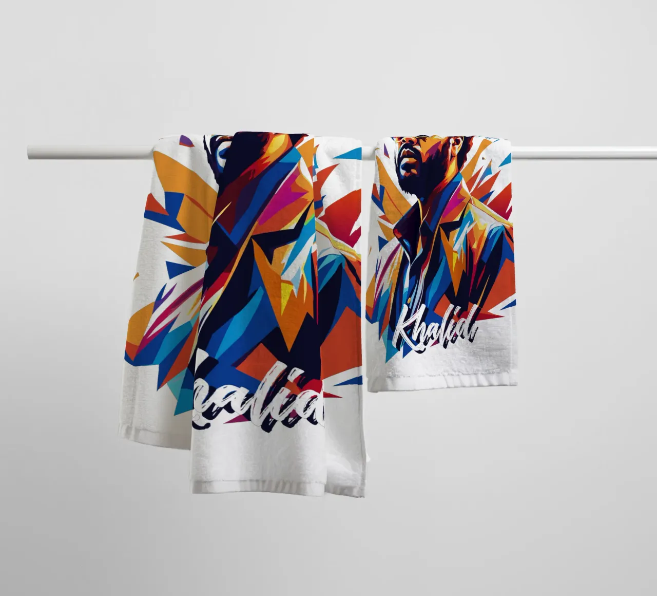 Khalid Portrait in WPAP Pop Art Handtuch von vectorartnesia
