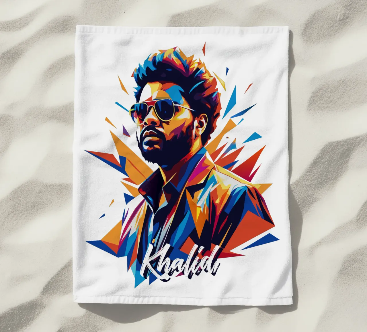 Khalid Portrait in WPAP Pop Art strandhanddoek van vectorartnesia