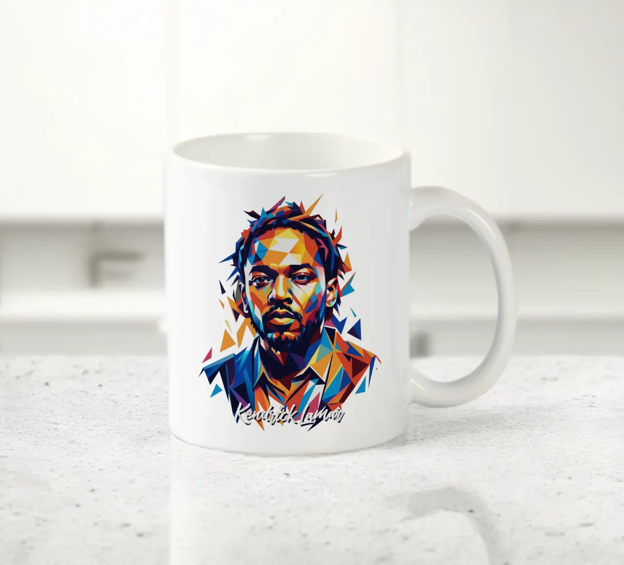 Kendrick Lamar Portrait in WPAP Pop Art mug en céramique de vectorartnesia