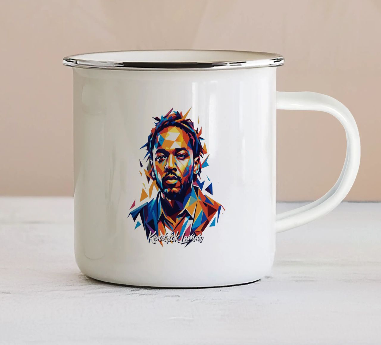 Kendrick Lamar Portrait in WPAP Pop Art tazza in smalto da vectorartnesia