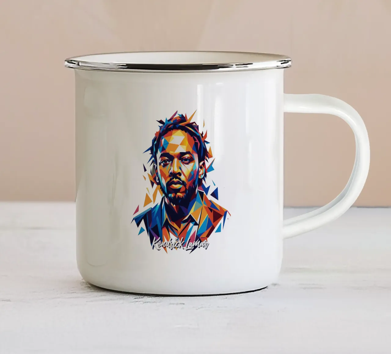 Kendrick Lamar Portrait in WPAP Pop Art emaille mok van vectorartnesia