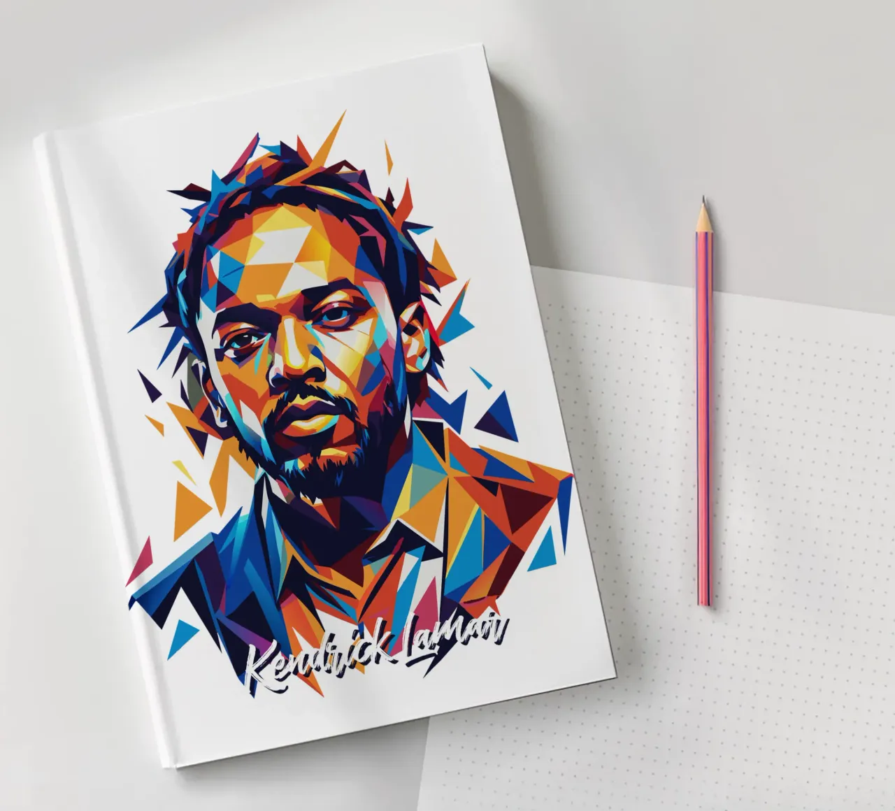 Kendrick Lamar Portrait in WPAP Pop Art Notizbuch von vectorartnesia