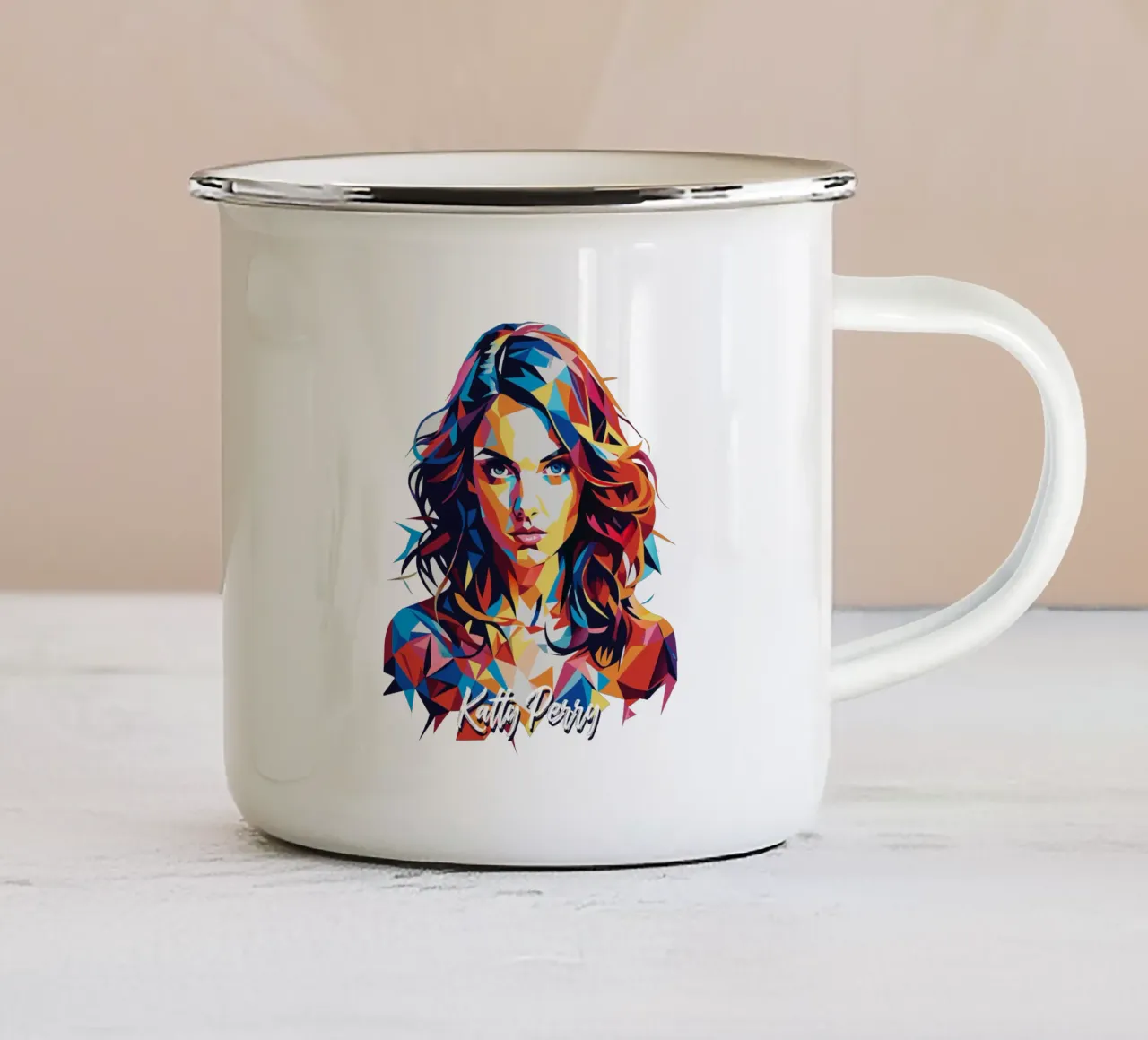Katty Perry Portrait in WPAP Pop Art tazza in smalto da vectorartnesia