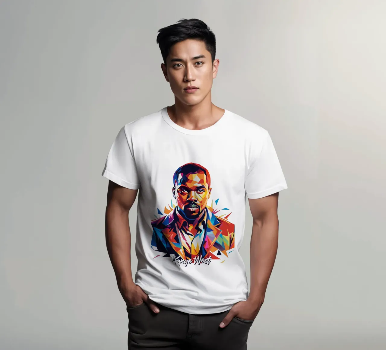 Kanye West Portrait in WPAP Pop Art t-shirt da vectorartnesia