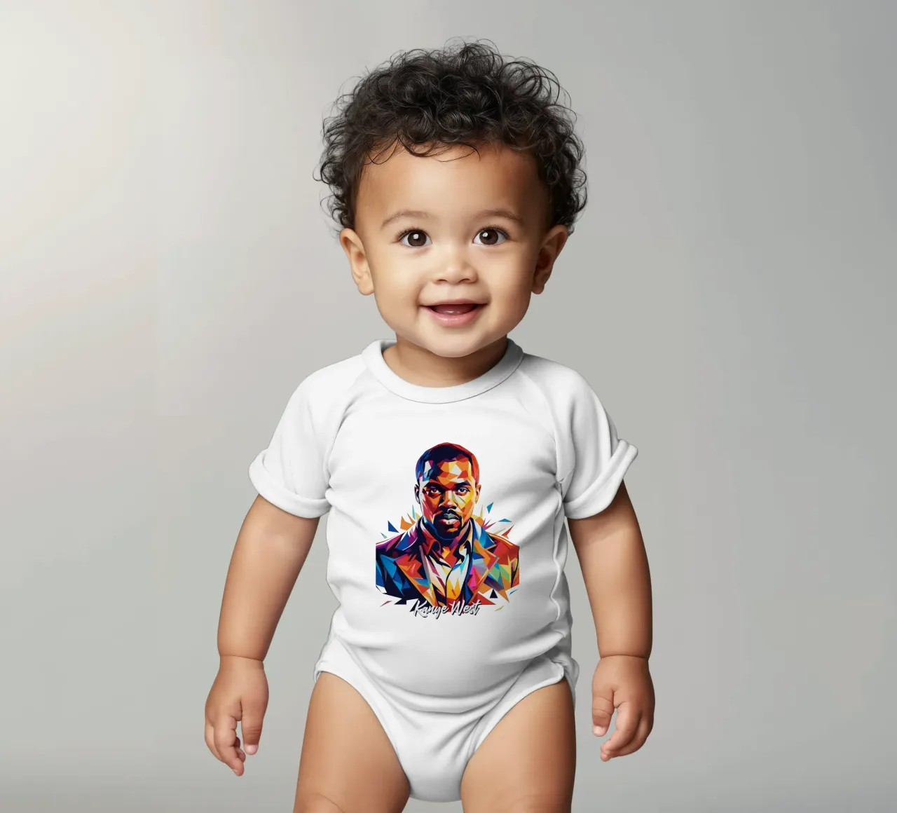 Kanye West Portrait in WPAP Pop Art body neonato maniche corte da vectorartnesia