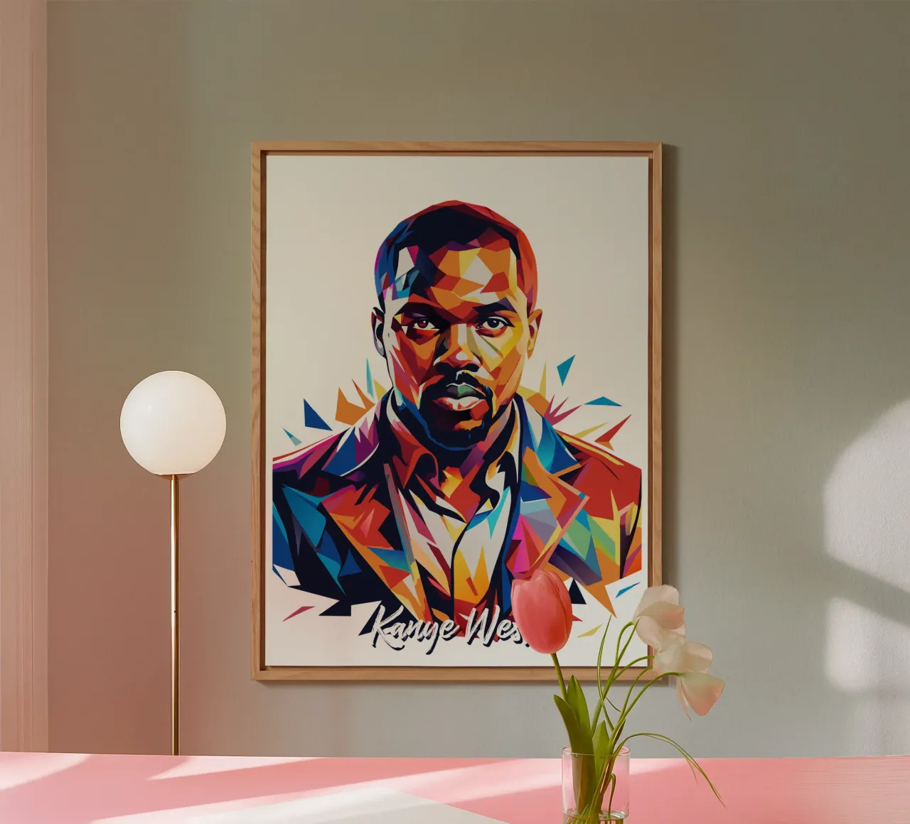 Kanye West Portrait in WPAP Pop Art alluminio dibond da vectorartnesia