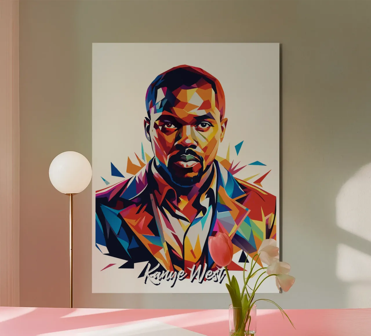 Kanye West Portrait in WPAP Pop Art alluminio dibond da vectorartnesia