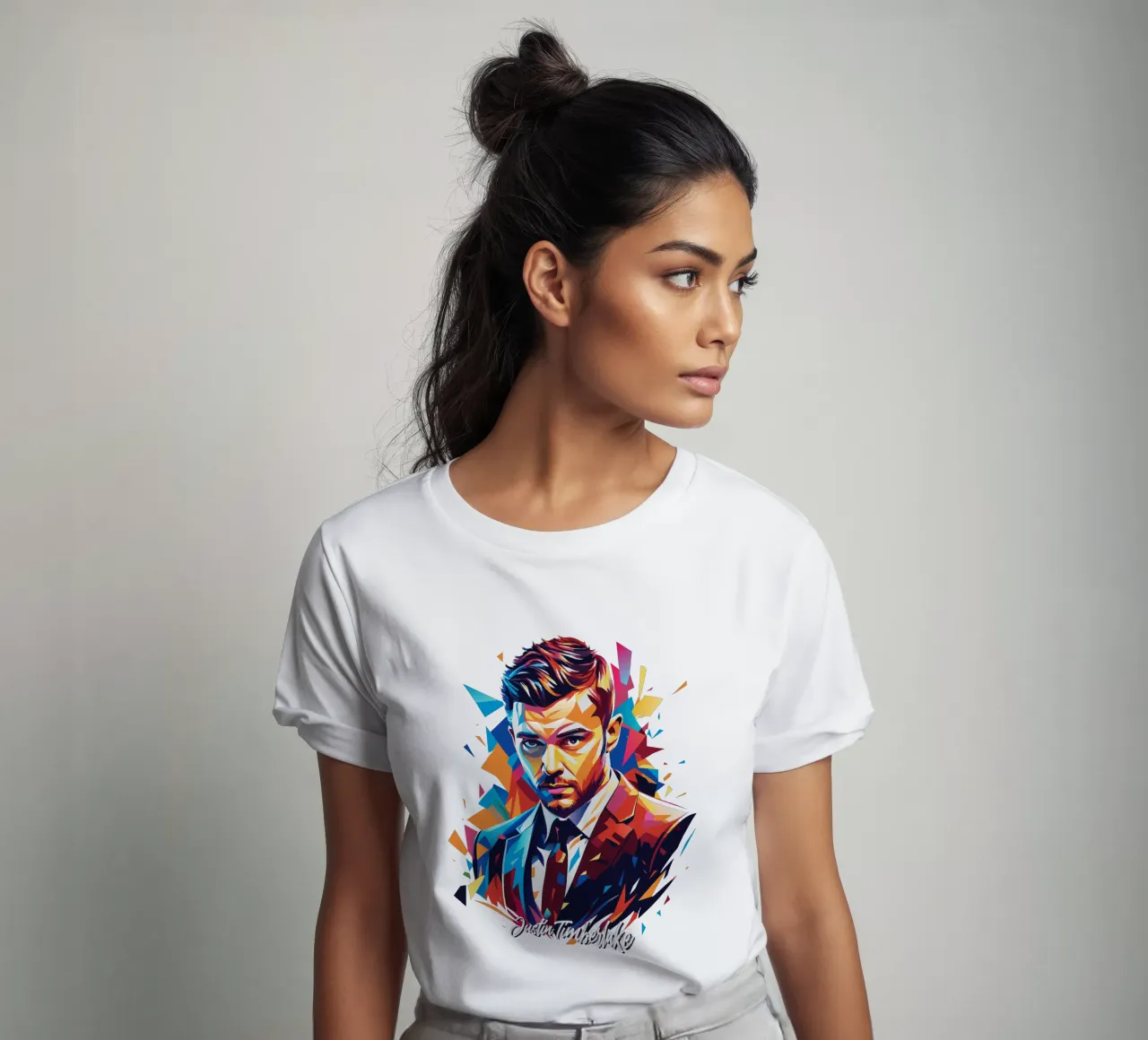 Justin Timberlake Portrait in WPAP Pop Art t-shirt da vectorartnesia
