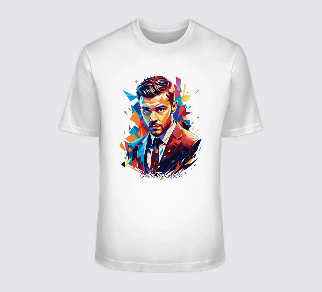 Justin Timberlake Portrait in WPAP Pop Art t-shirt da vectorartnesia
