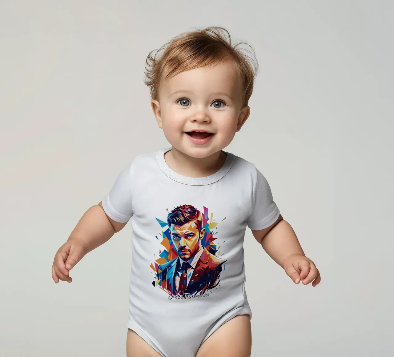 Justin Timberlake Portrait in WPAP Pop Art body neonato maniche corte da vectorartnesia