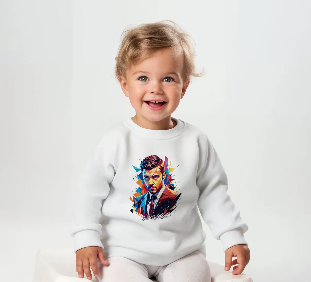 Justin Timberlake Portrait in WPAP Pop Art baby sweatshirt by vectorartnesia