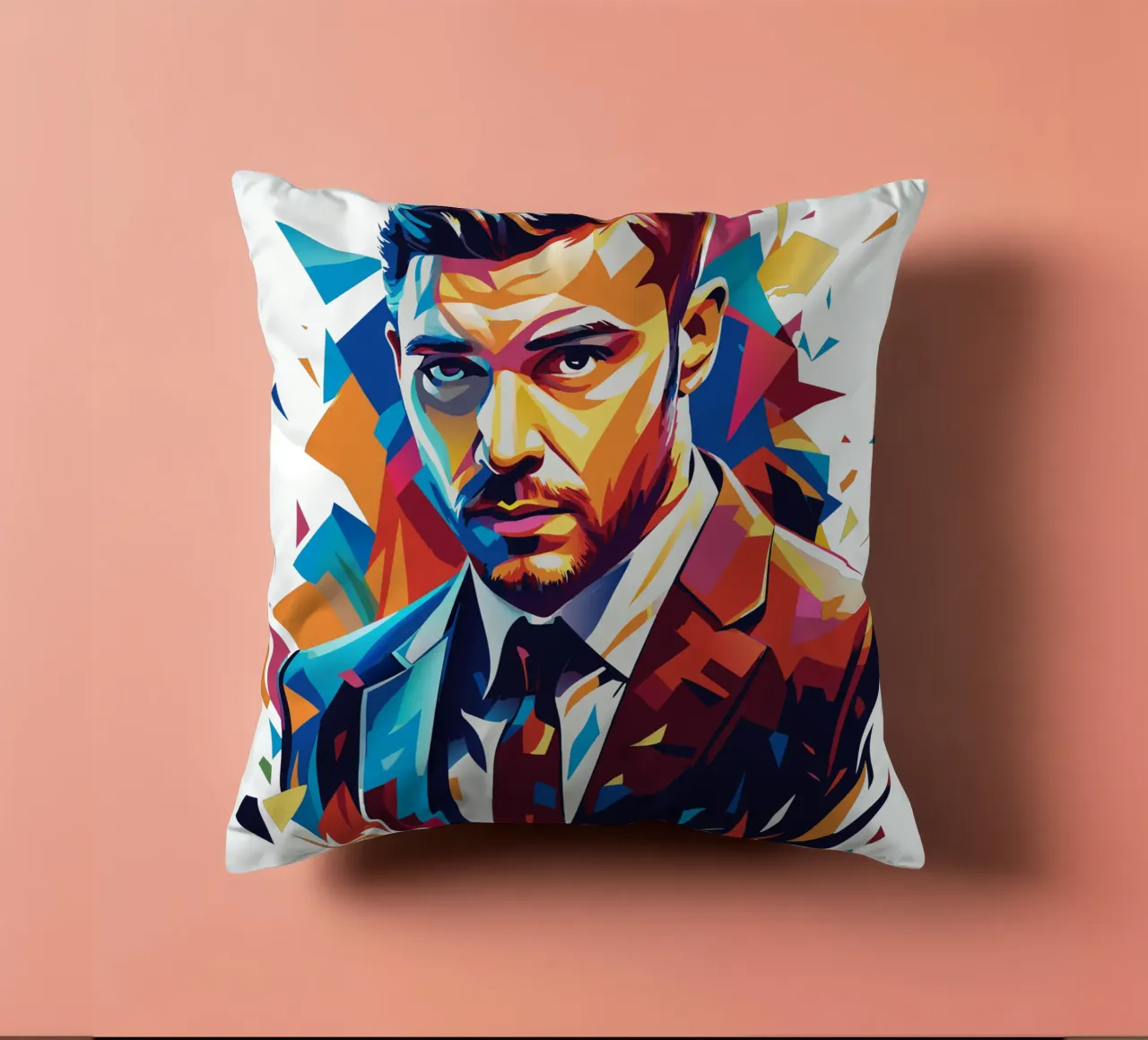 Justin Timberlake Portrait in WPAP Pop Art Kissen von vectorartnesia
