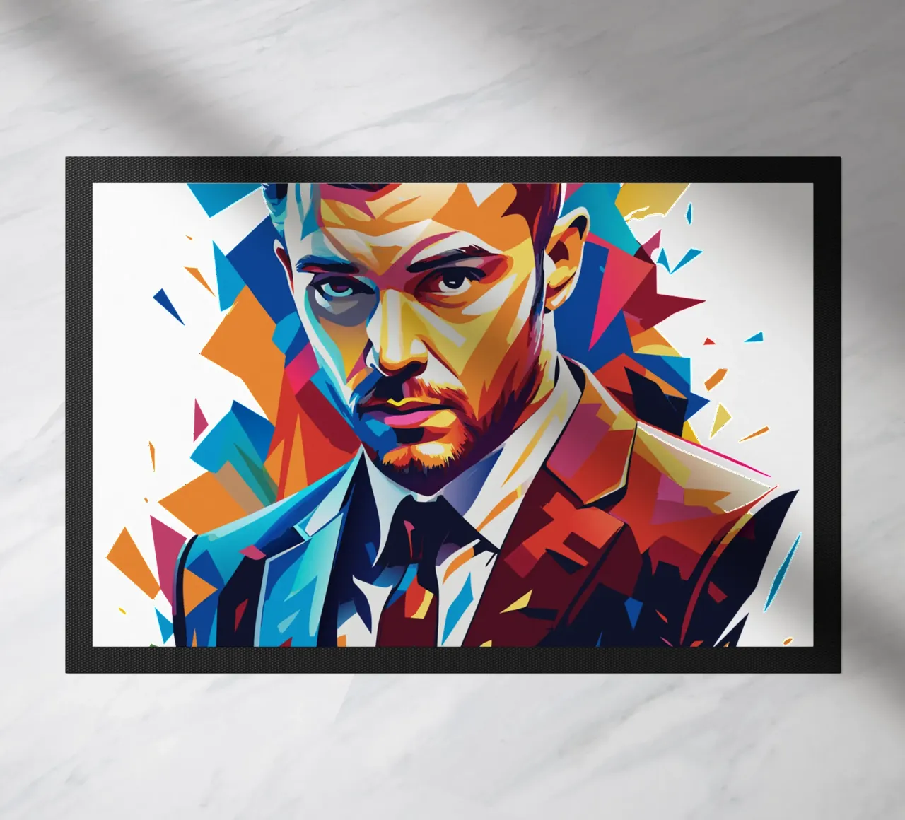 Justin Timberlake Portrait in WPAP Pop Art Fußmatte von vectorartnesia