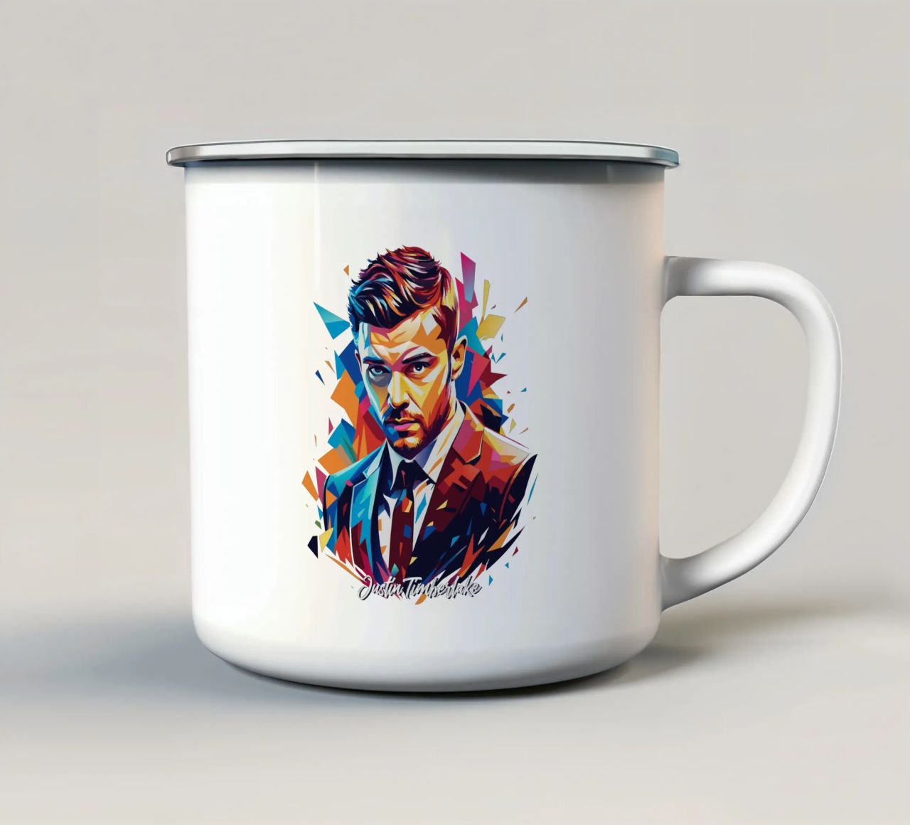 Justin Timberlake Portrait in WPAP Pop Art tazza in smalto da vectorartnesia