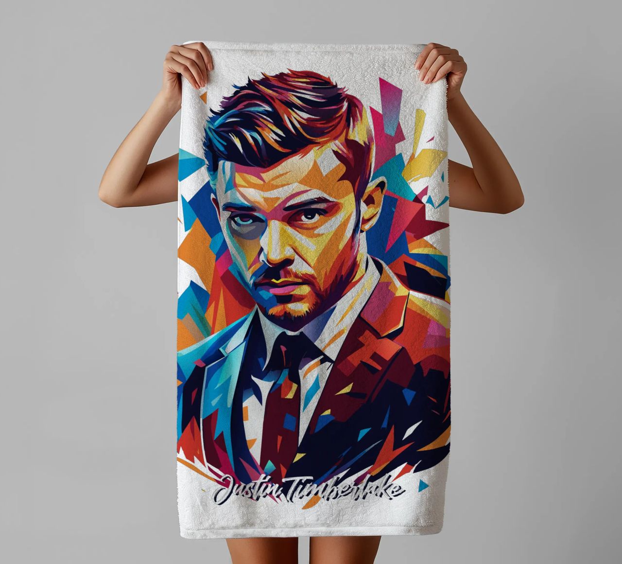 Justin Timberlake Portrait in WPAP Pop Art asciugamano da bagno da vectorartnesia