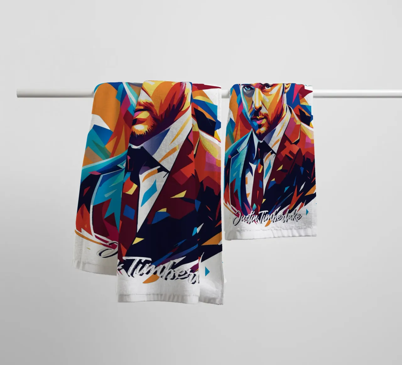 Justin Timberlake Portrait in WPAP Pop Art toalla de baño de vectorartnesia